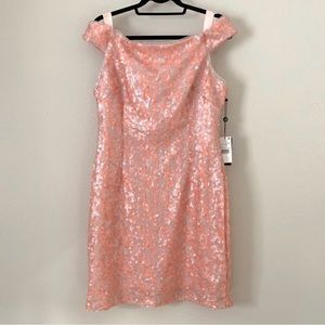 Adrianna Papell pink blush sequin dress off the shoulder